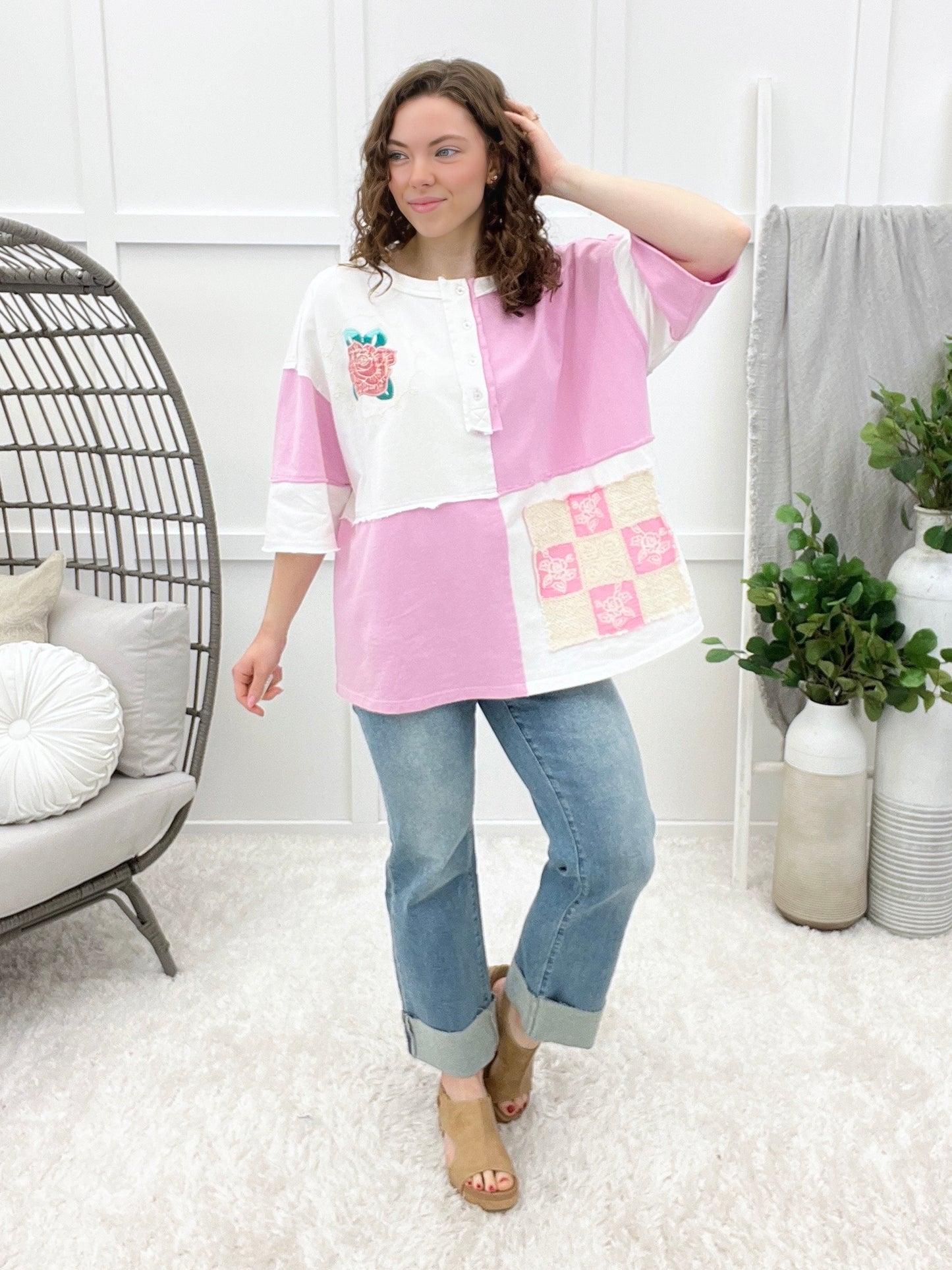 Blushing Patchwork Top