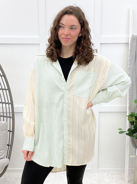 The Sweet Escape Button Up Top - Sage