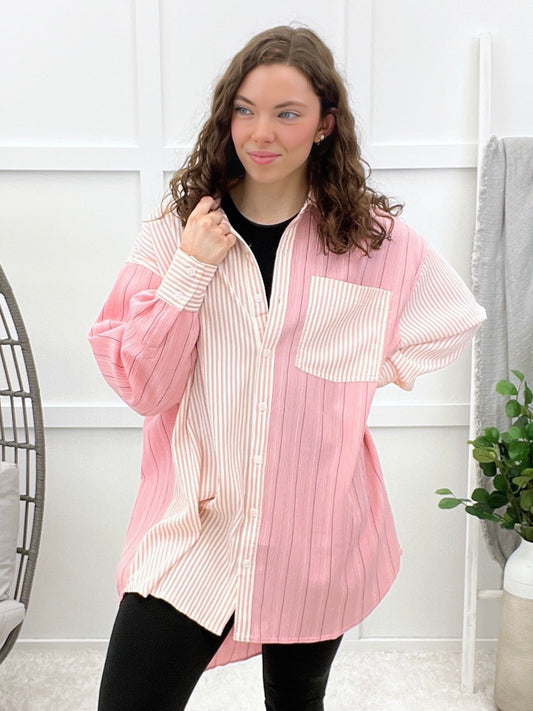 The Sweet Escape Button Up Top - Pink