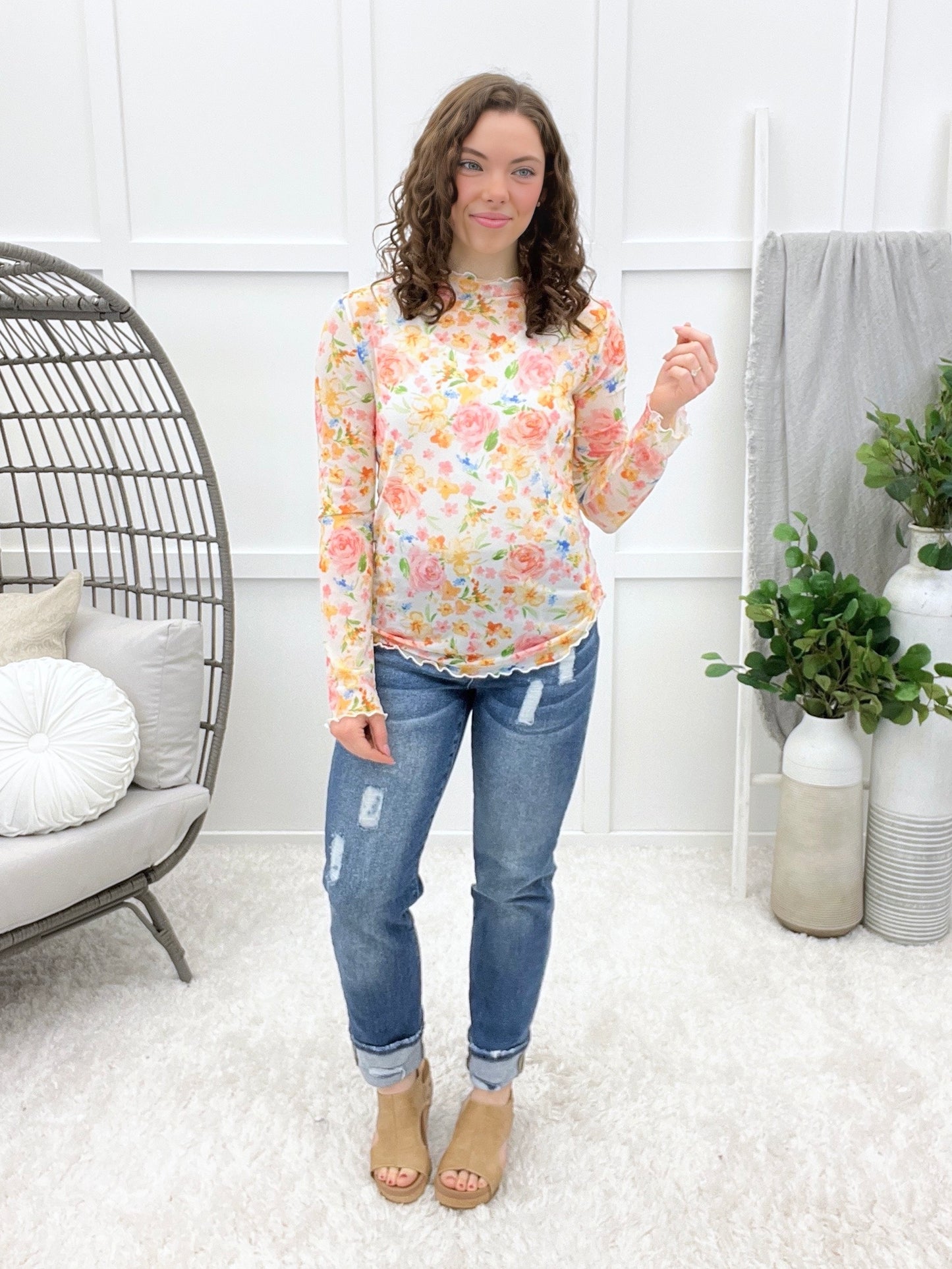 Little Blooms Top - Coral/Yellow