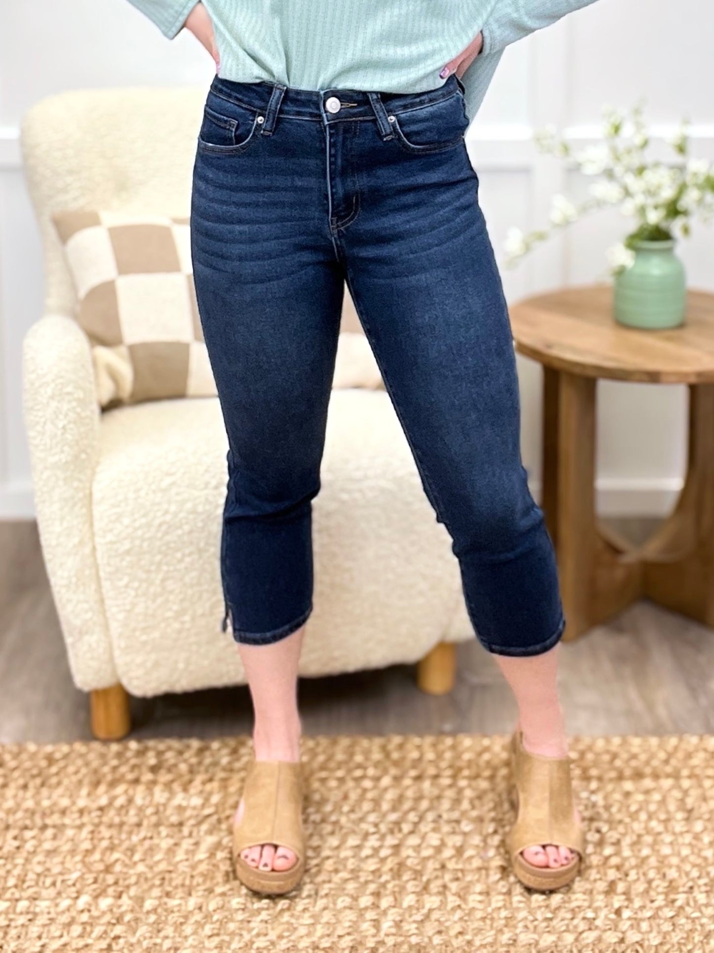 Sophia Grace High-Rise Denim Capris – Premium Stretch