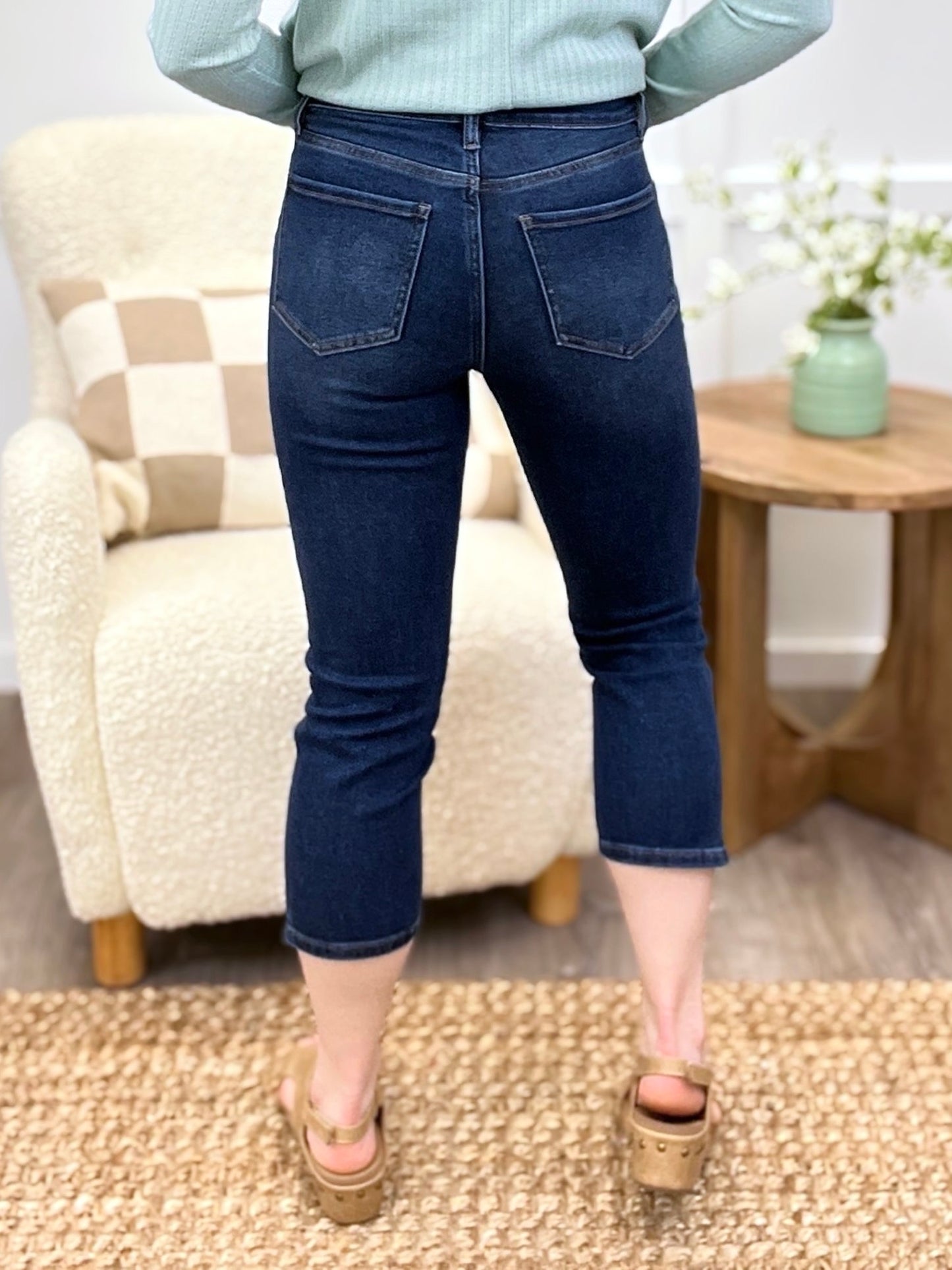 Sophia Grace High-Rise Denim Capris – Premium Stretch