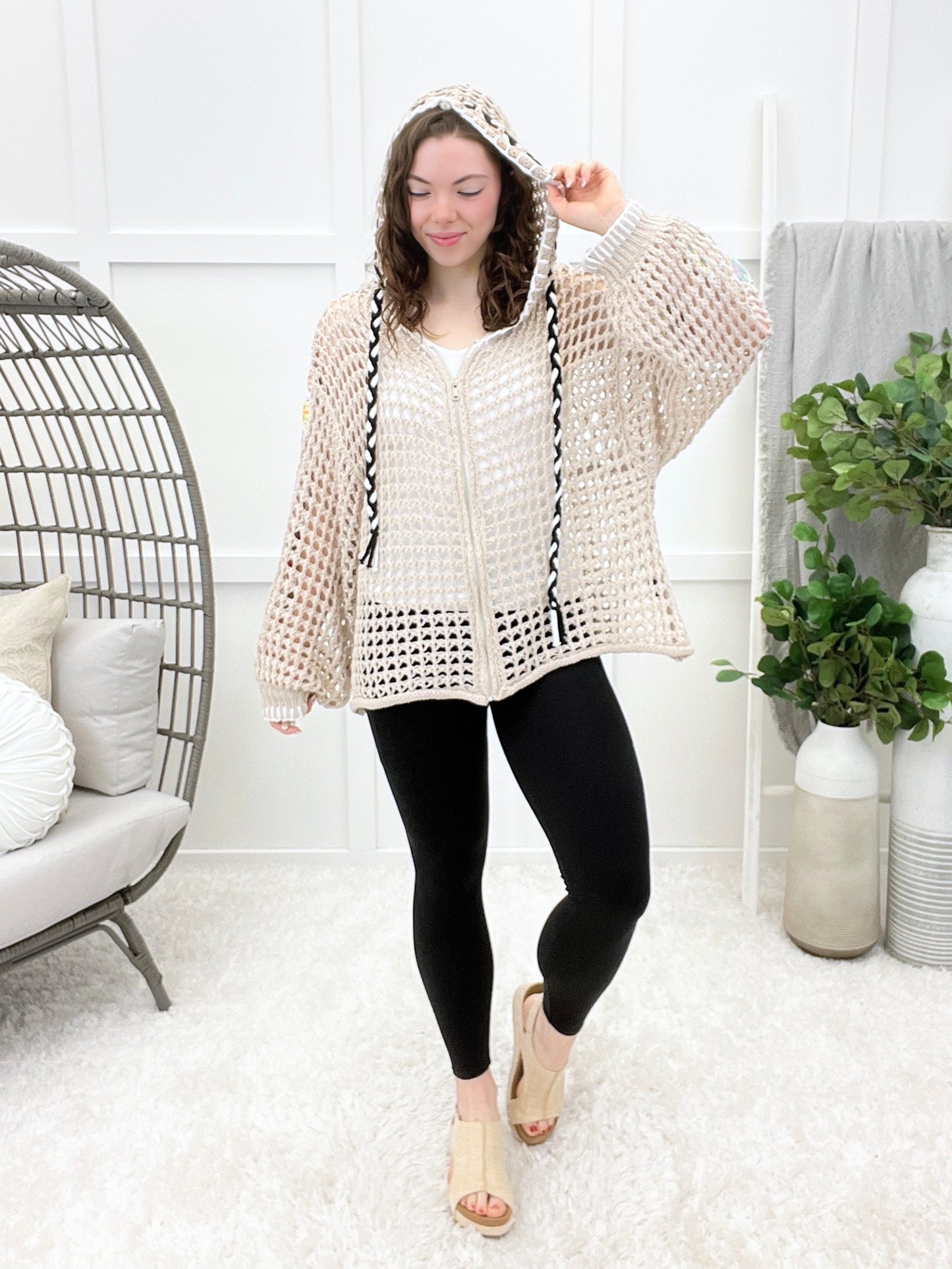 Easy Days Crochet Zip Hoodie - Soft Beige