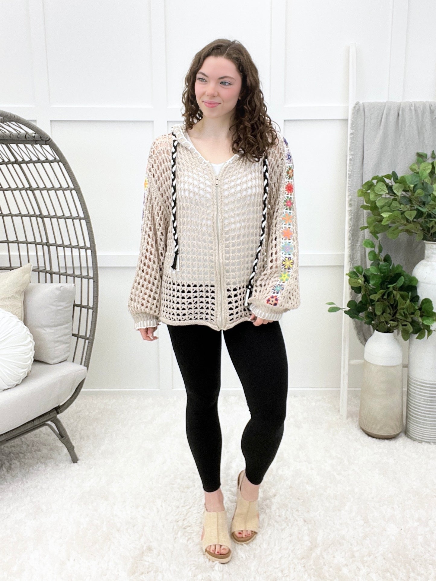 Easy Days Crochet Zip Hoodie - Soft Beige