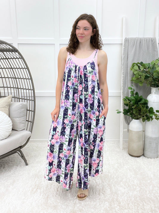 Time Is Right Romper - Floral Stripe