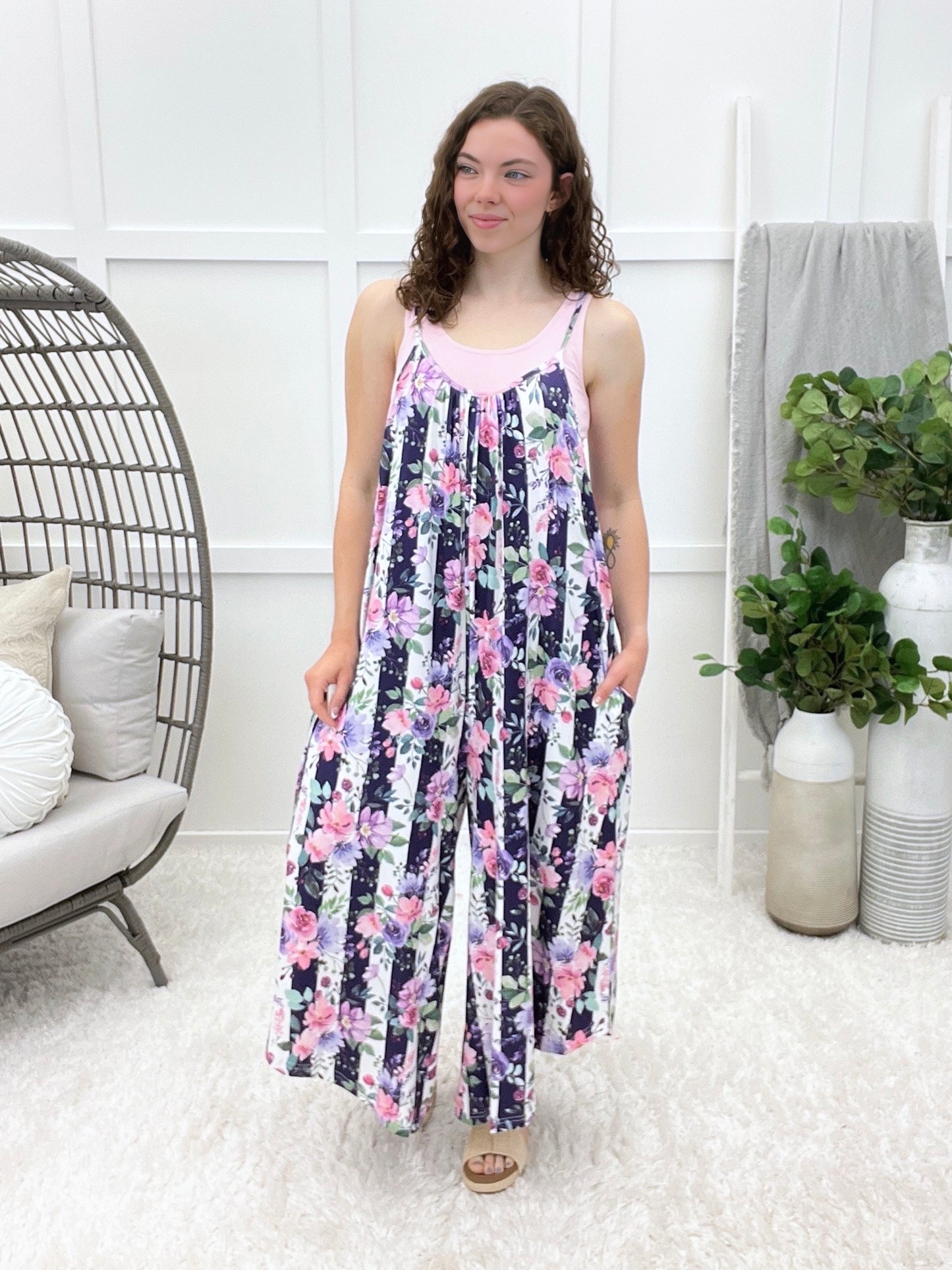 Time Is Right Romper - Floral Stripe