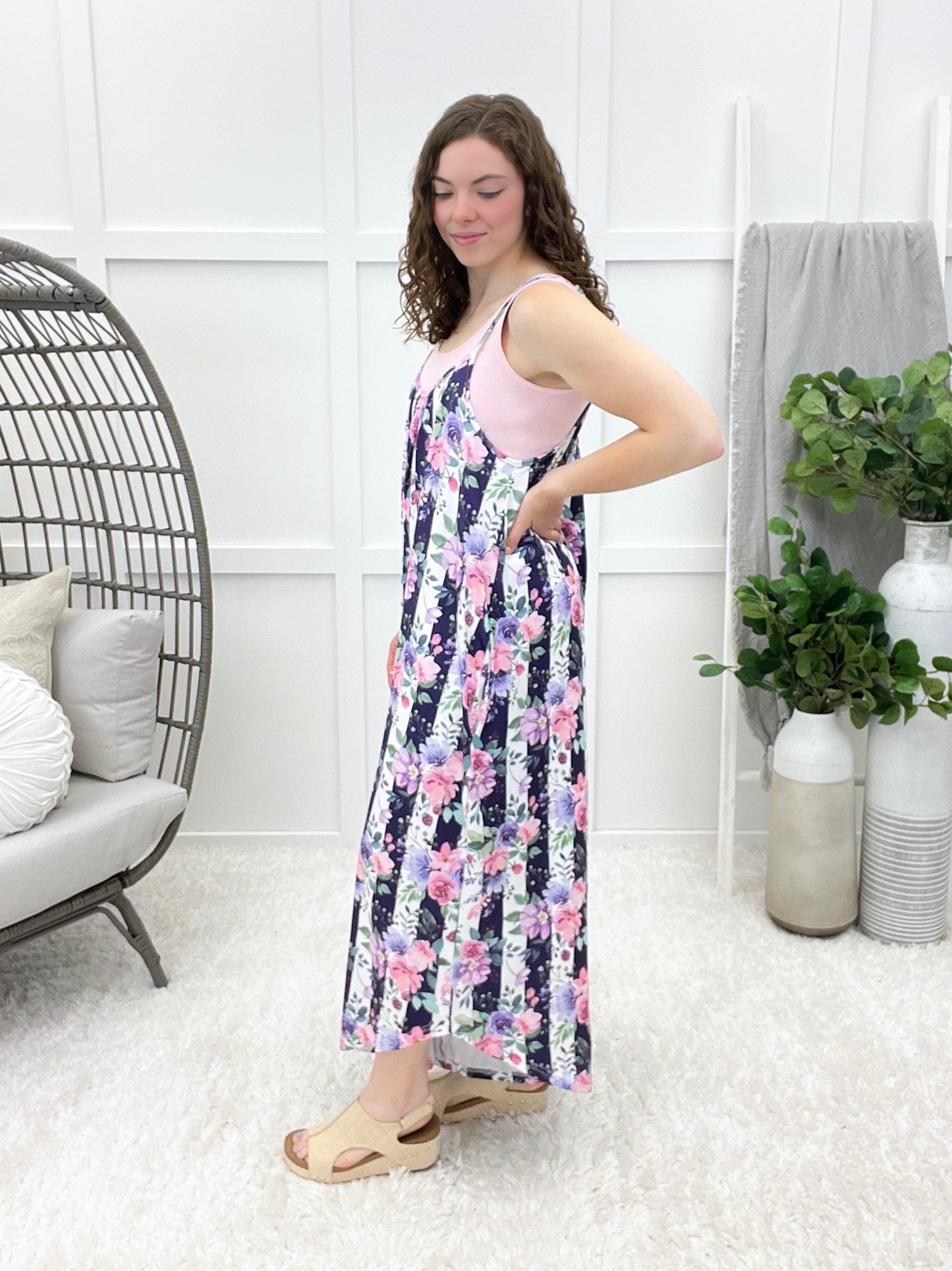 Time Is Right Romper - Floral Stripe