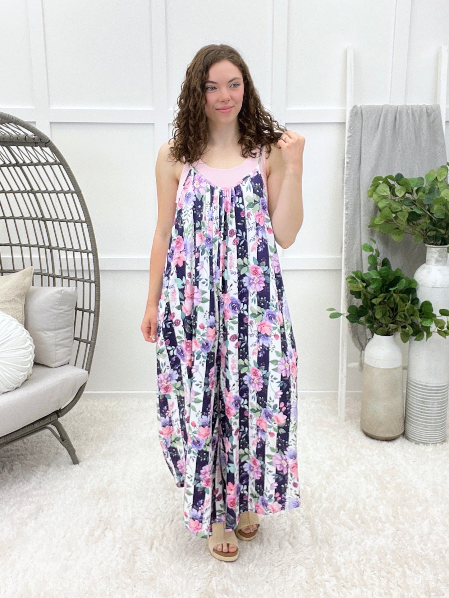 Time Is Right Romper - Floral Stripe