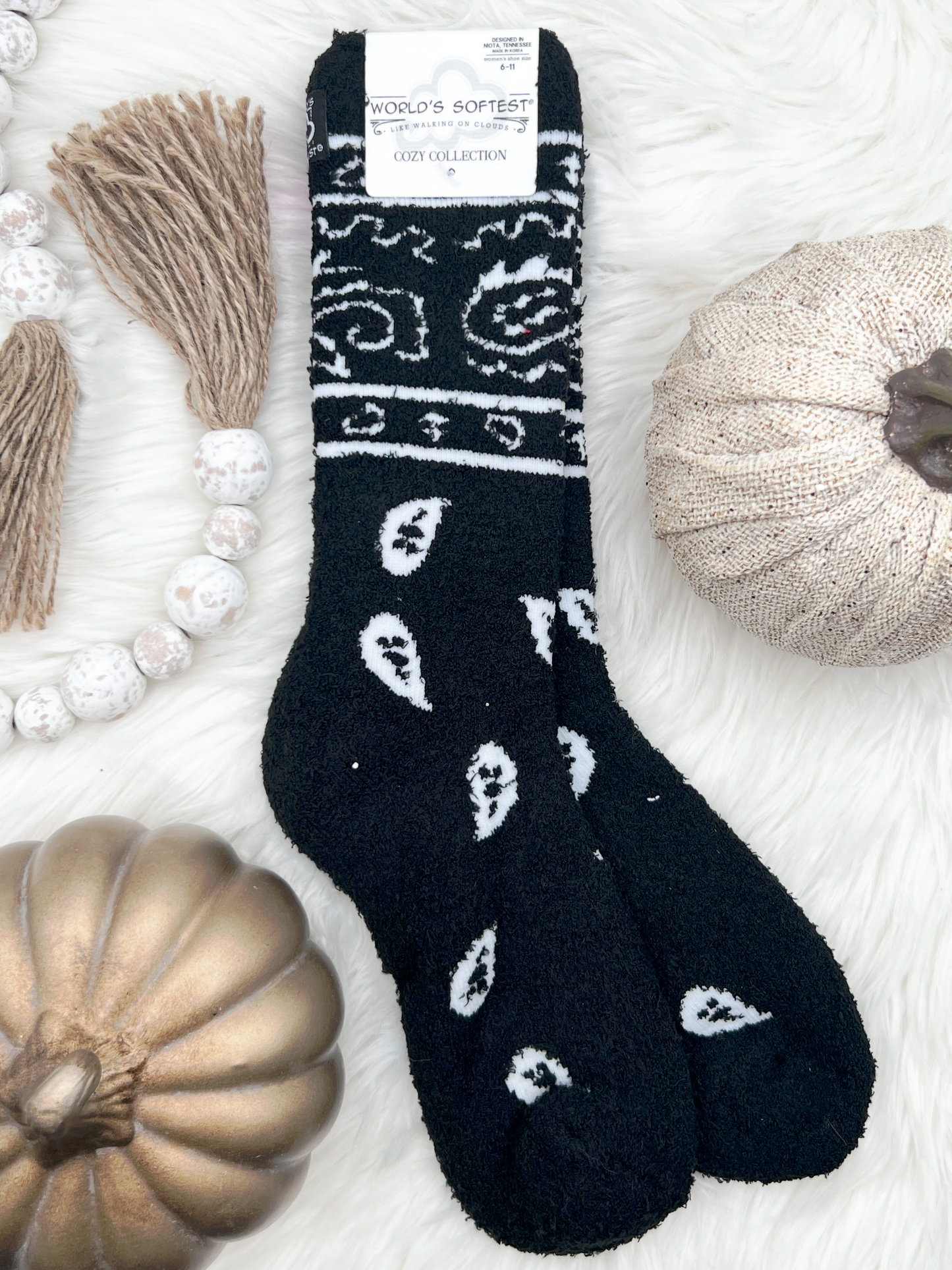 Cozy Crew Bandana Black Socks