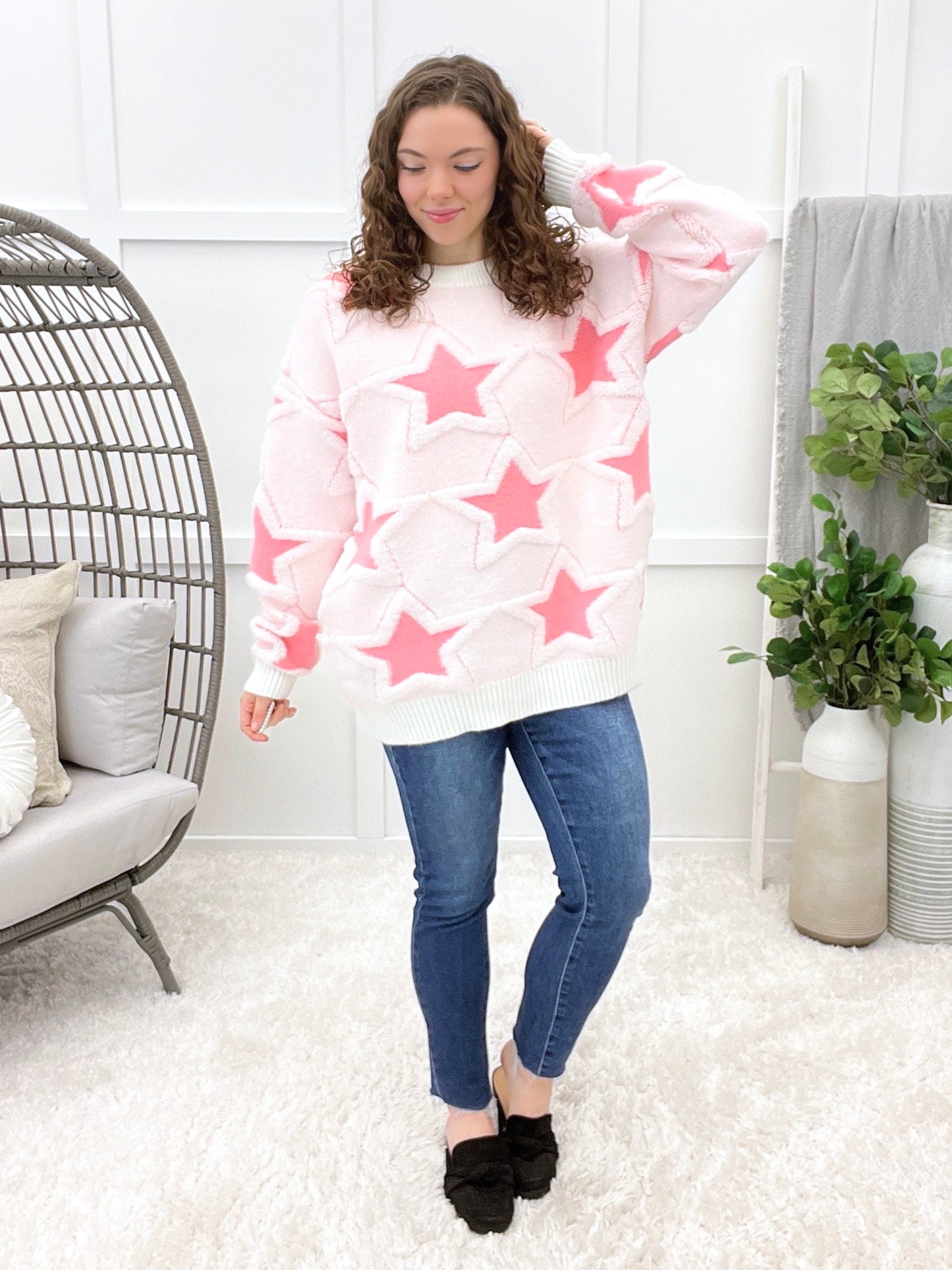 Stellar Comfort Sweater - White Pink