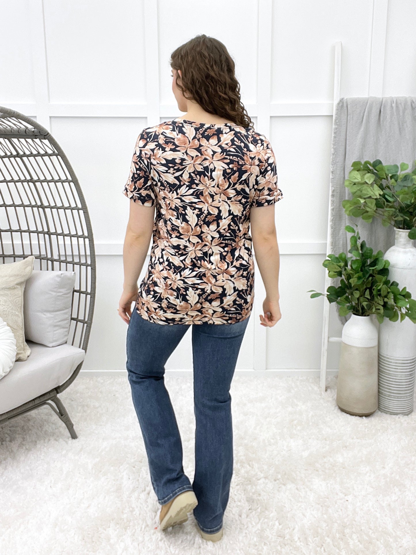 Chic Days Top - Navy Autumn Petals