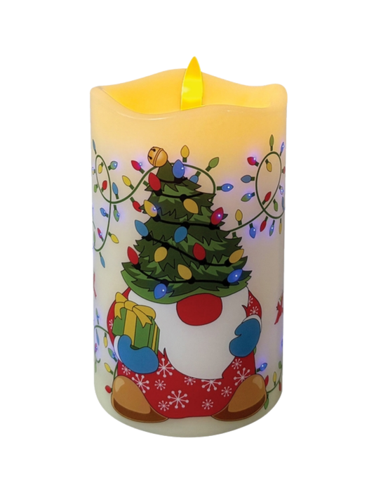 5in Fiber Optic Flameless Candle - Festive Gnome