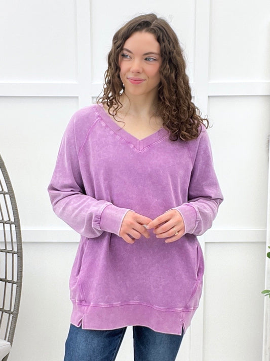 Mineral Washed Taking It Easy Pullover with Pockets