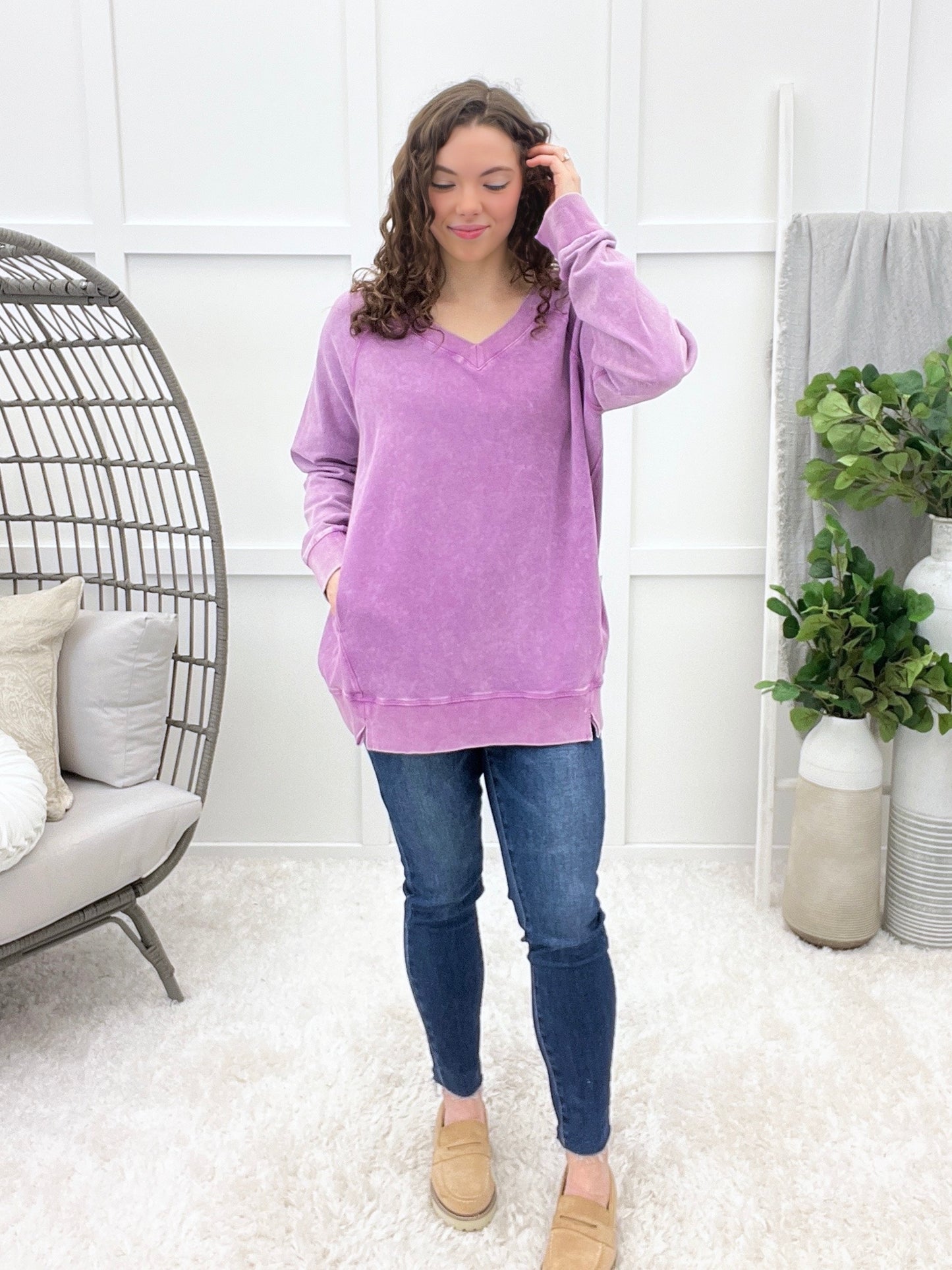 Mineral Washed Taking It Easy Pullover with Pockets