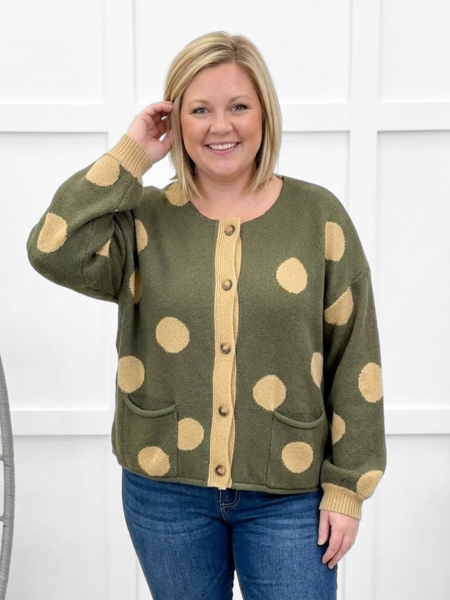 On The Spot Olive Button Cardigan