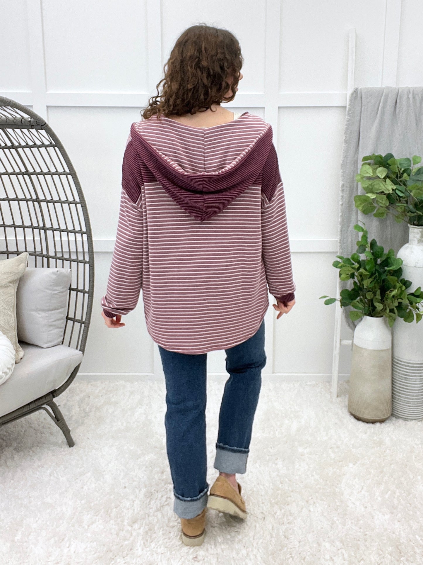 Morning Plans Striped Button Top