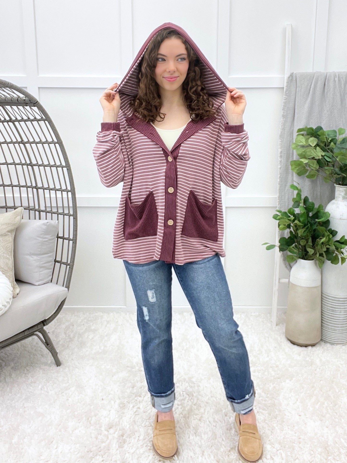 Morning Plans Striped Button Top