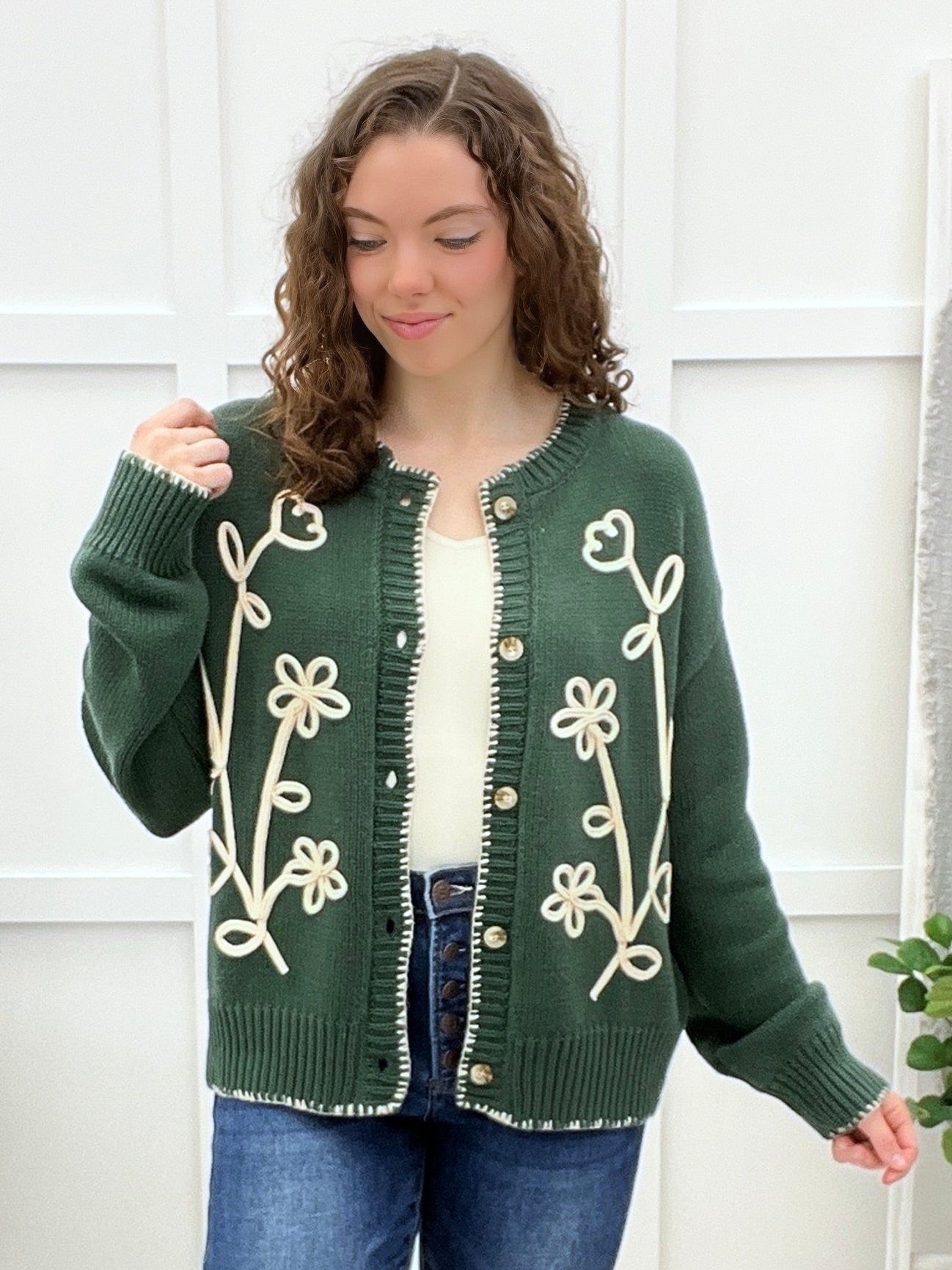 Blooming Along Cardigan - Green Combo