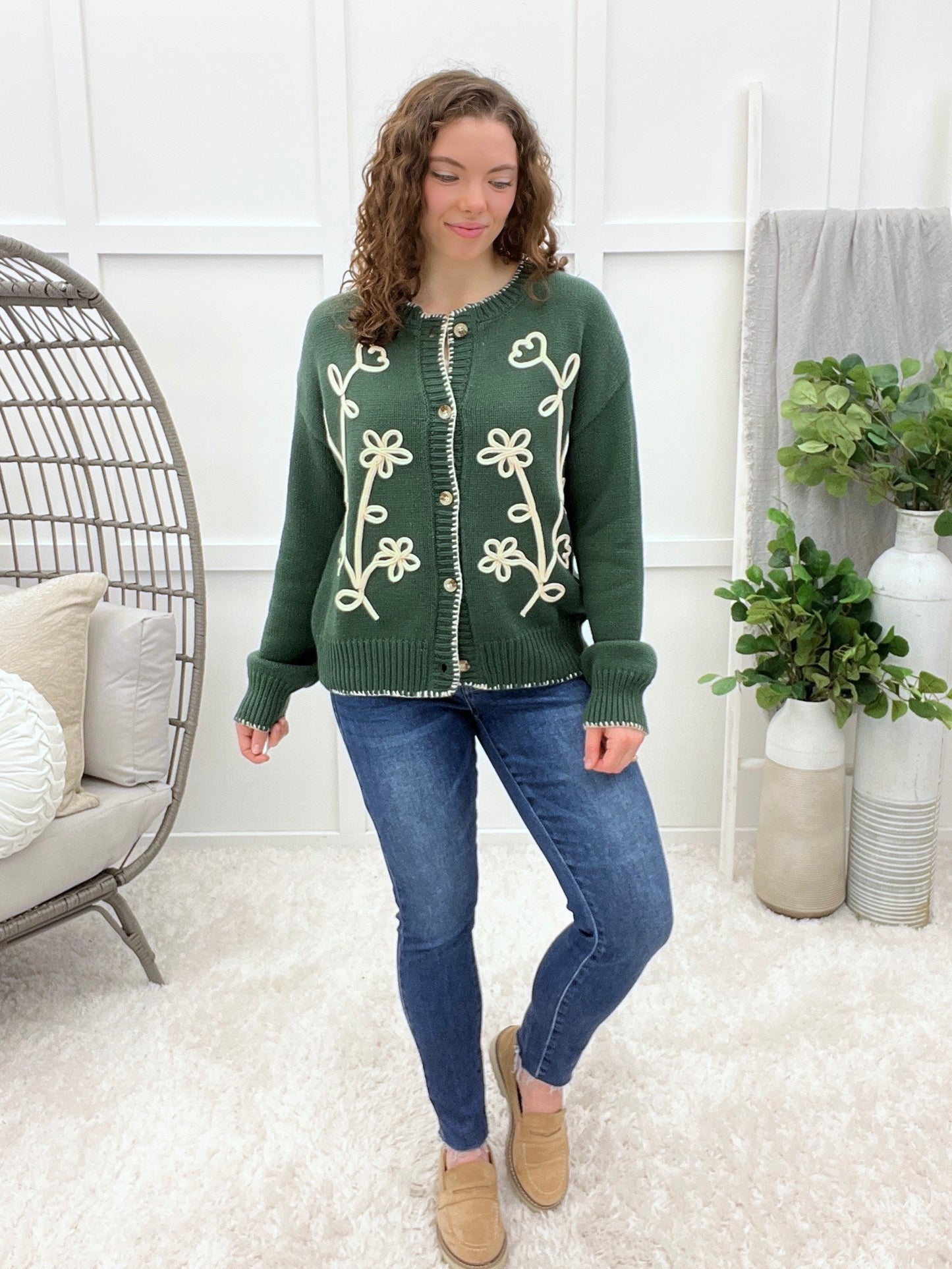Blooming Along Cardigan - Green Combo