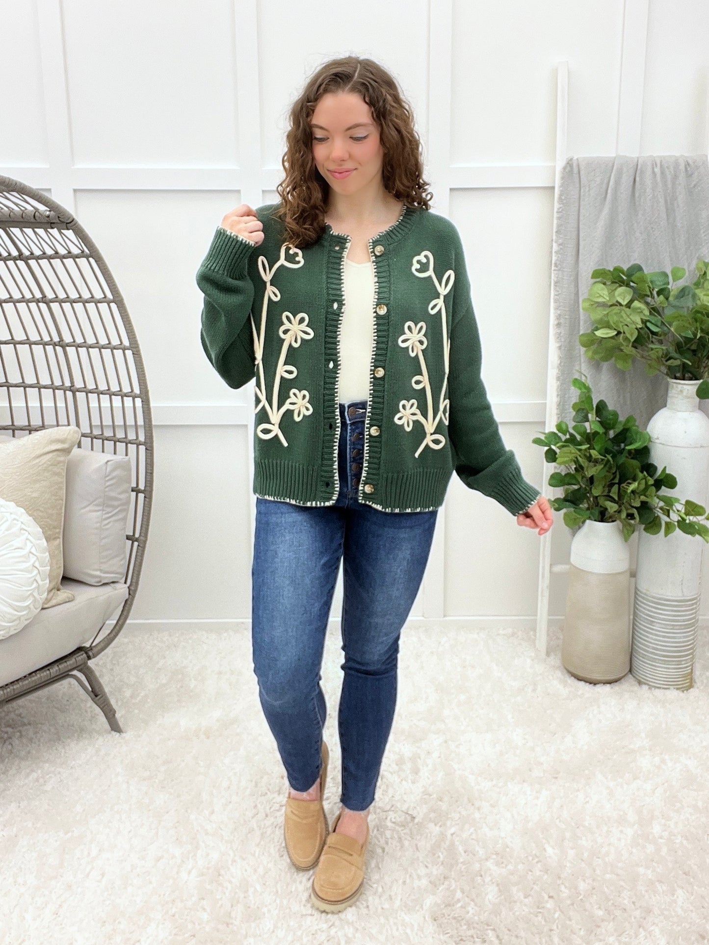 Blooming Along Cardigan - Green Combo