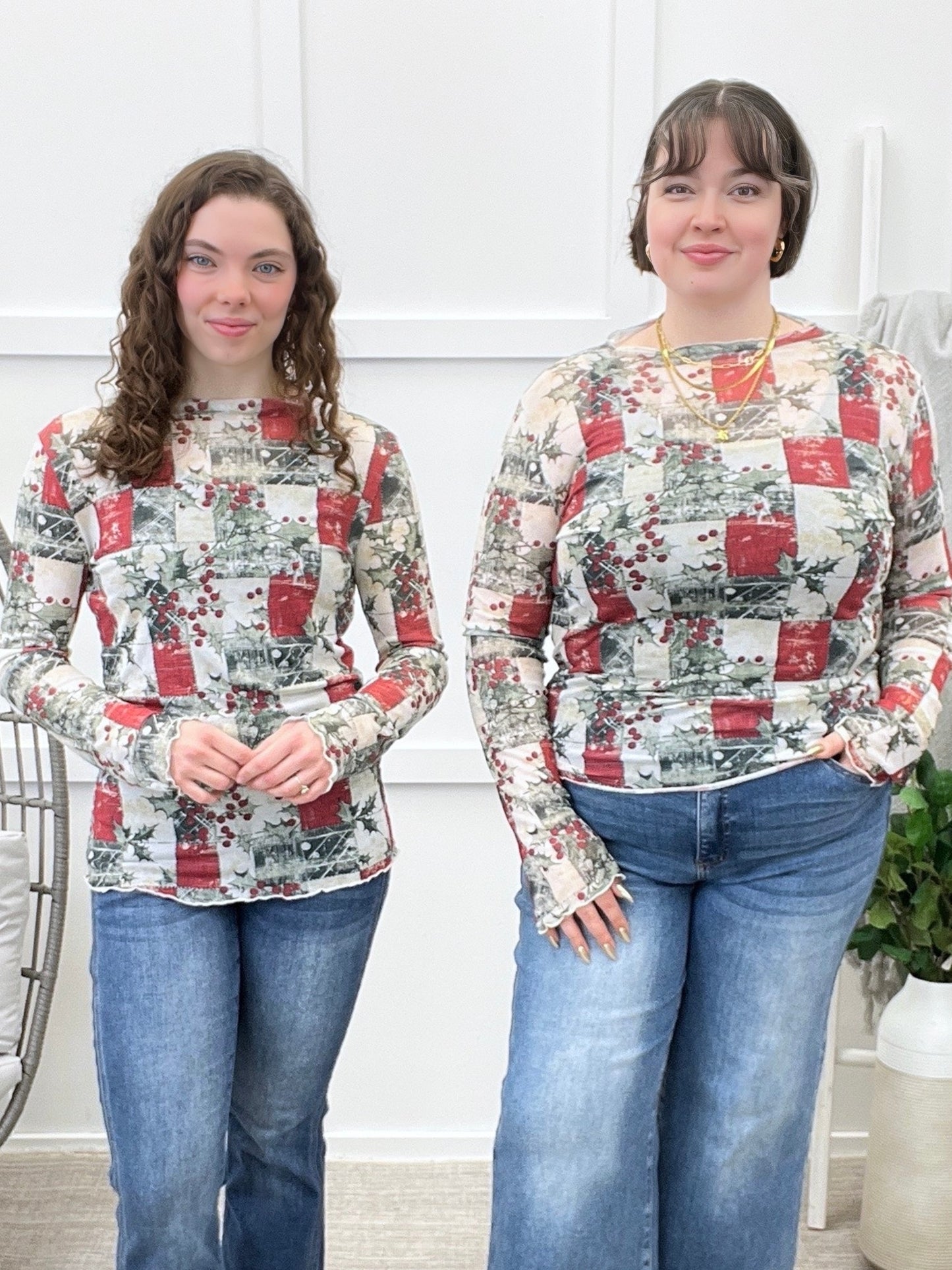 Holly Jolly Charm Mesh Top