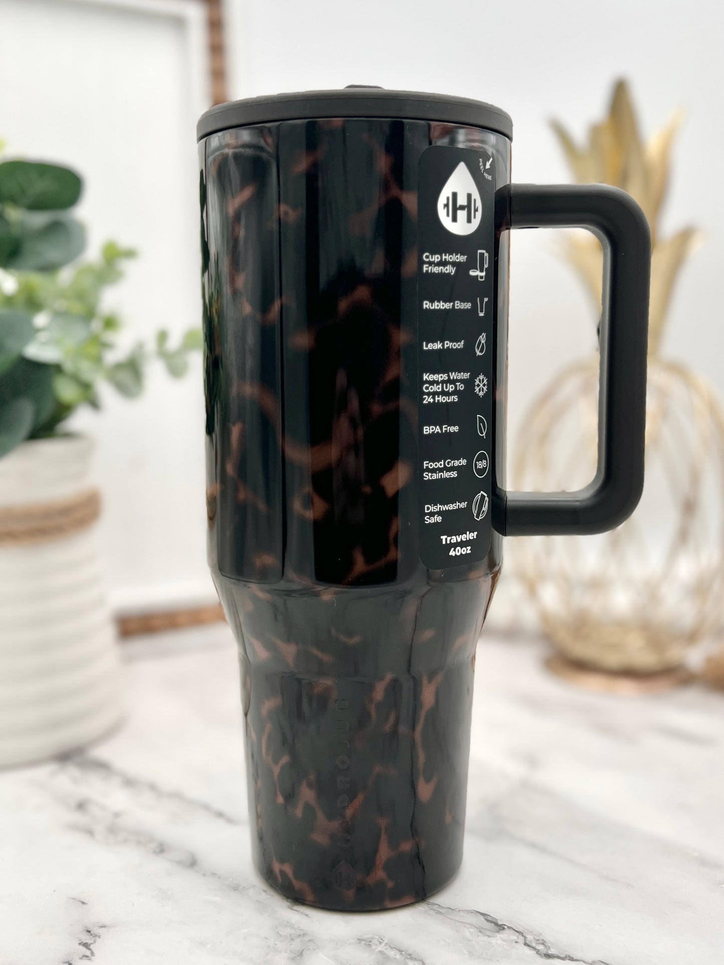HydroJug Mocha Tortoise 40 oz Traveler Tumbler
