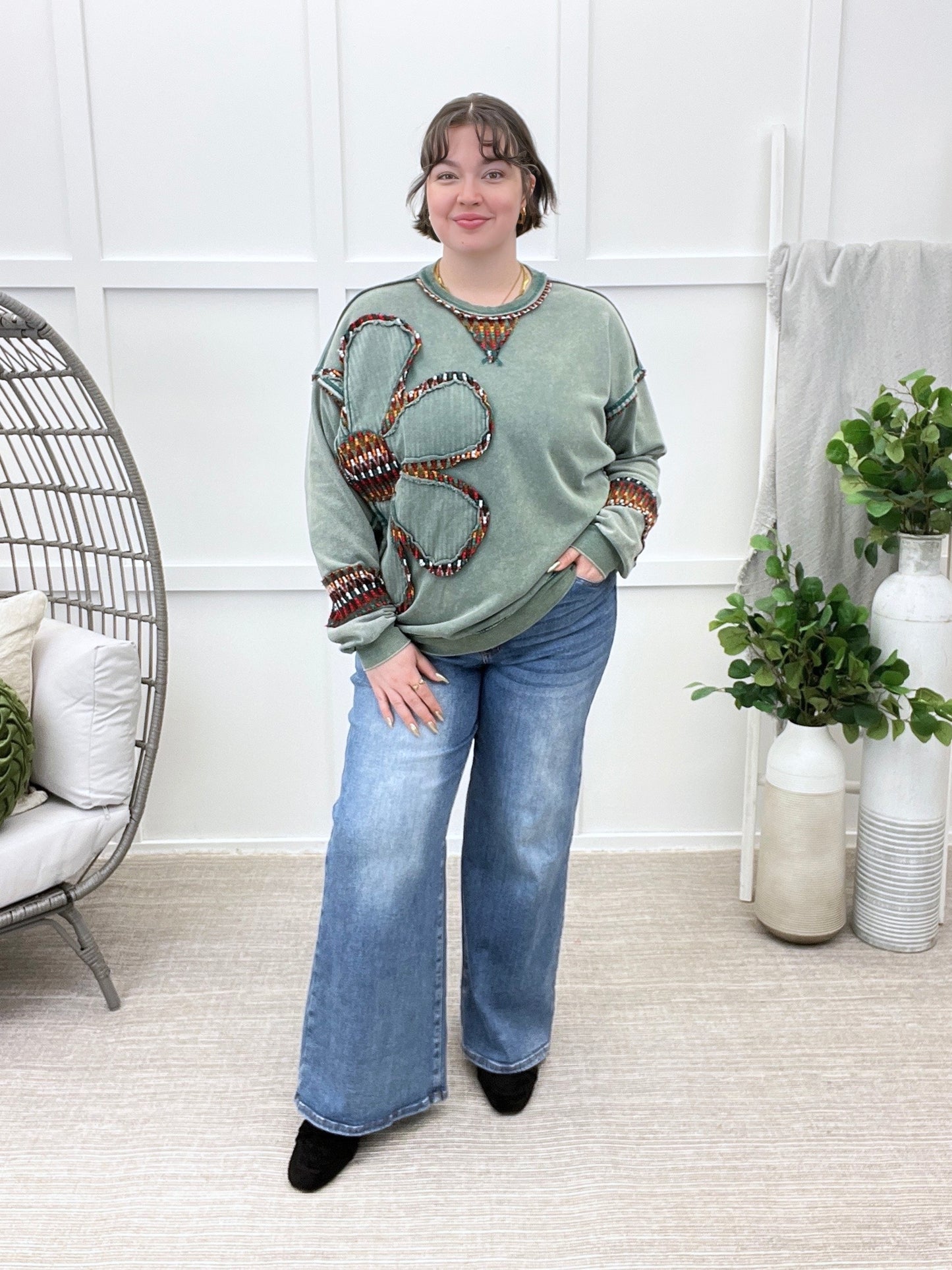 Boho Floral Charm Pullover by Easel
