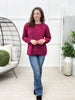 Dear Scarlett Daydream Daze sweater in Berry Blush featuring a fuzzy textured knit, subtle metallic shimmer, crew neck, and long sleeves.