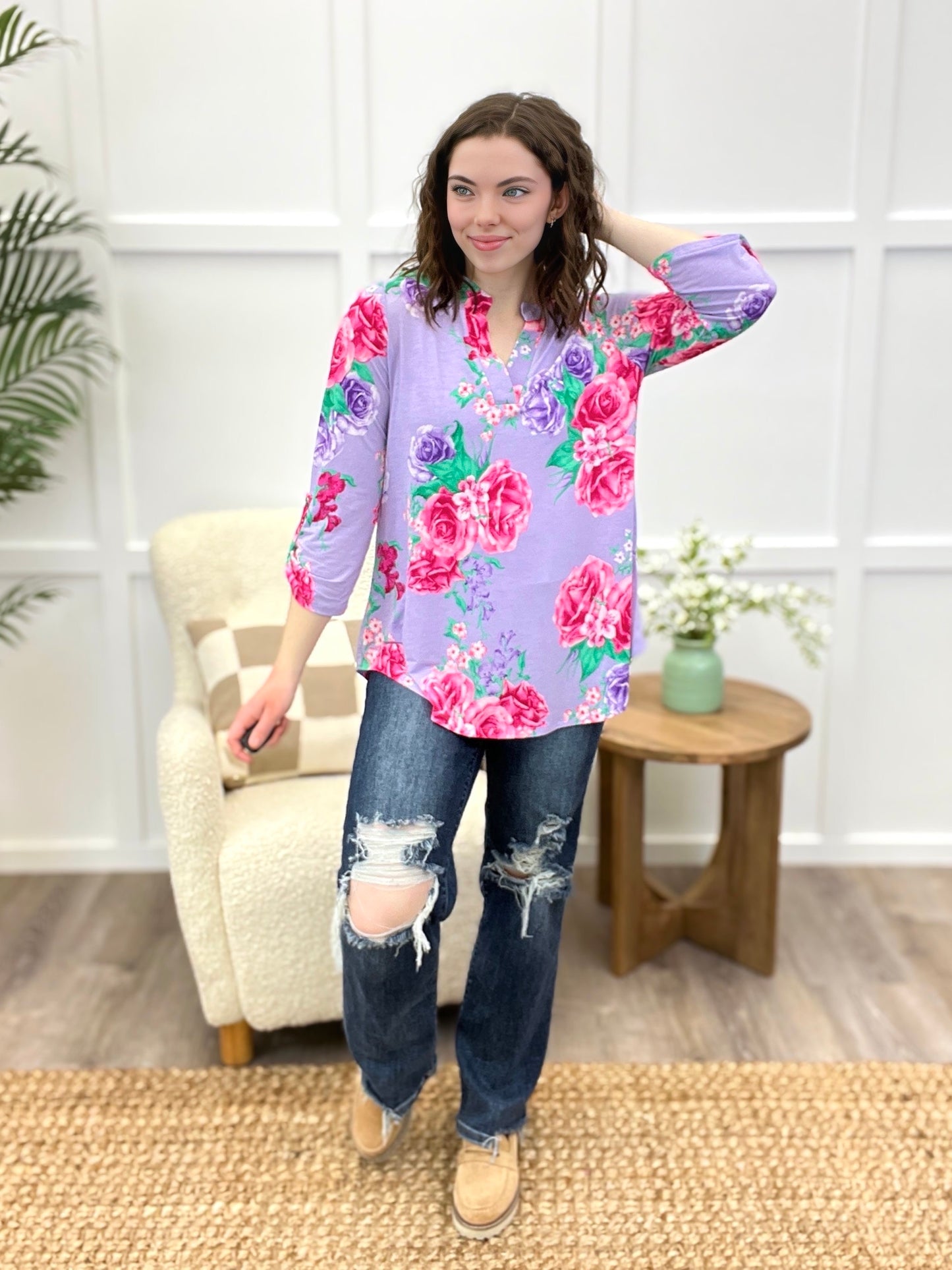 Dear Scarlett Lavender Bliss Floral Tunic Top