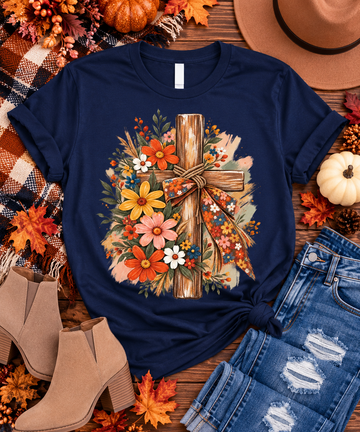 Faithful Fall Florals & Cross Graphic Collection Tee/Sweatshirt