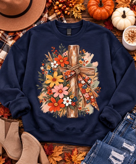 Faithful Fall Florals & Cross Graphic Collection Tee/Sweatshirt