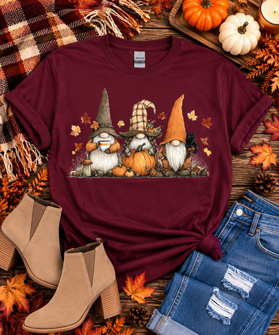 Autumn Gnome Crew Graphic Tee + Sweatshirt