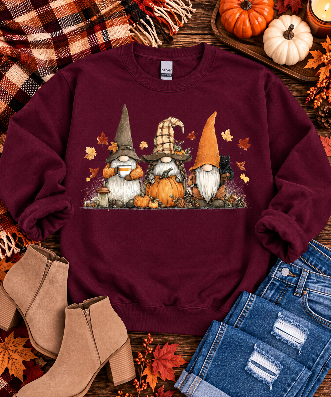 Autumn Gnome Crew Graphic Tee + Sweatshirt