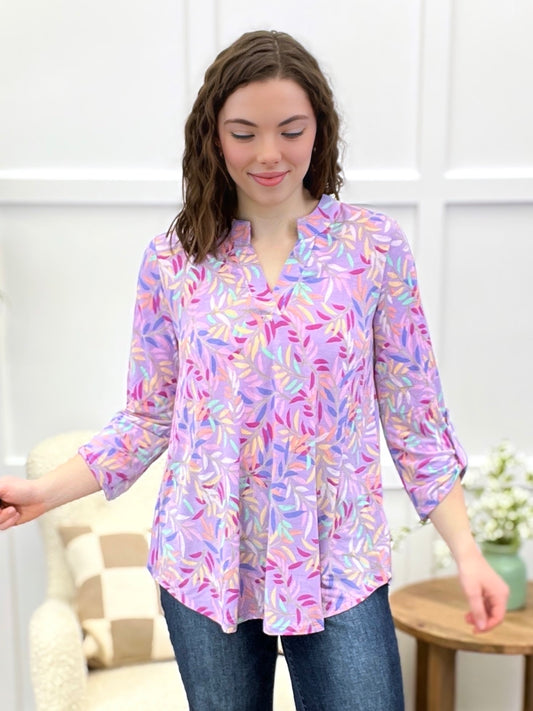 Dear Scarlett Lavender Whisper Leaf Print Tunic