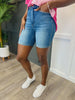 Judy Blue The Margot Tummy Control Double Button Bermuda Denim Shorts