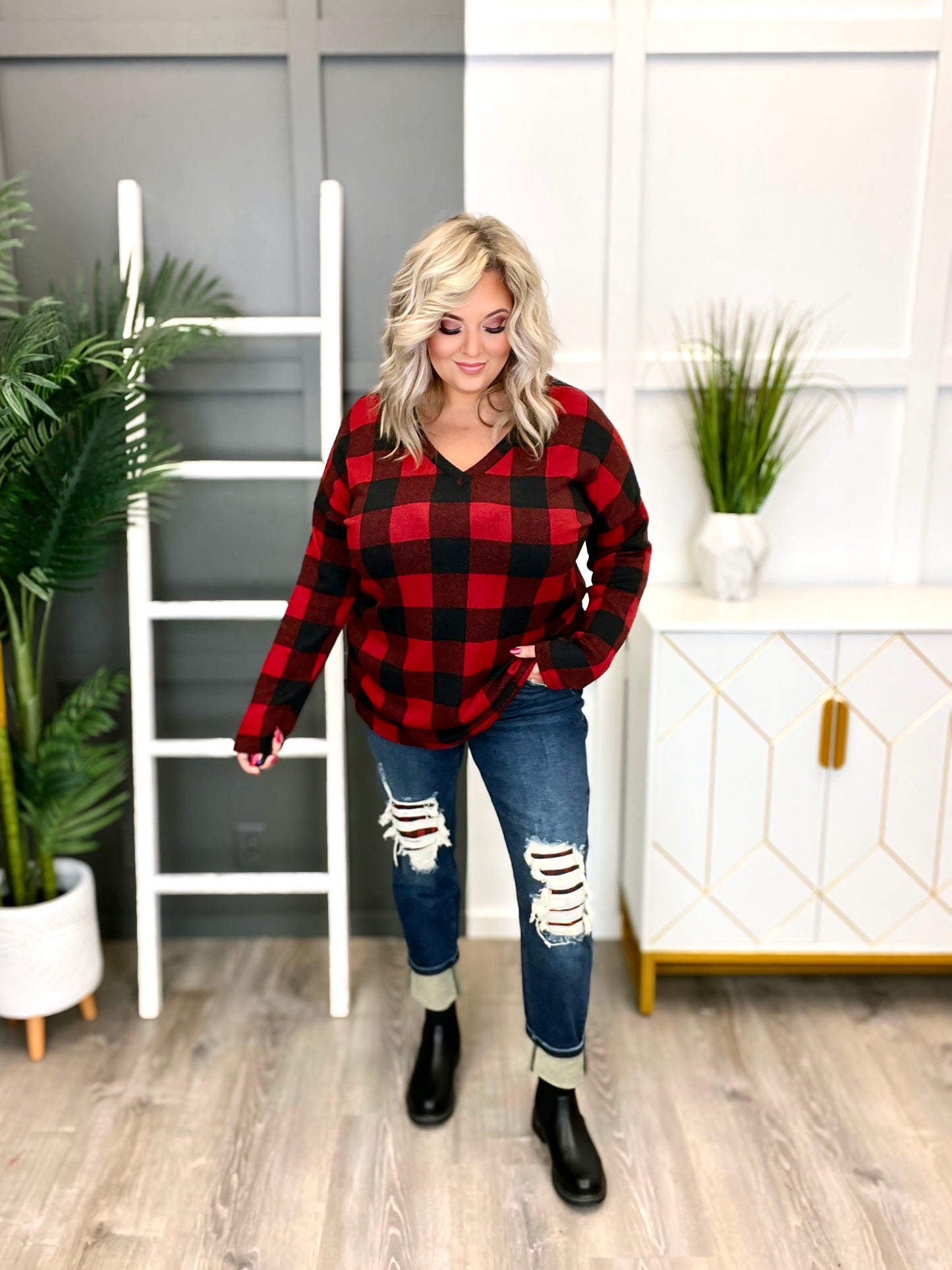 Judy Blue Be My Boyfriend Buffalo Plaid Boyfriend Jeans