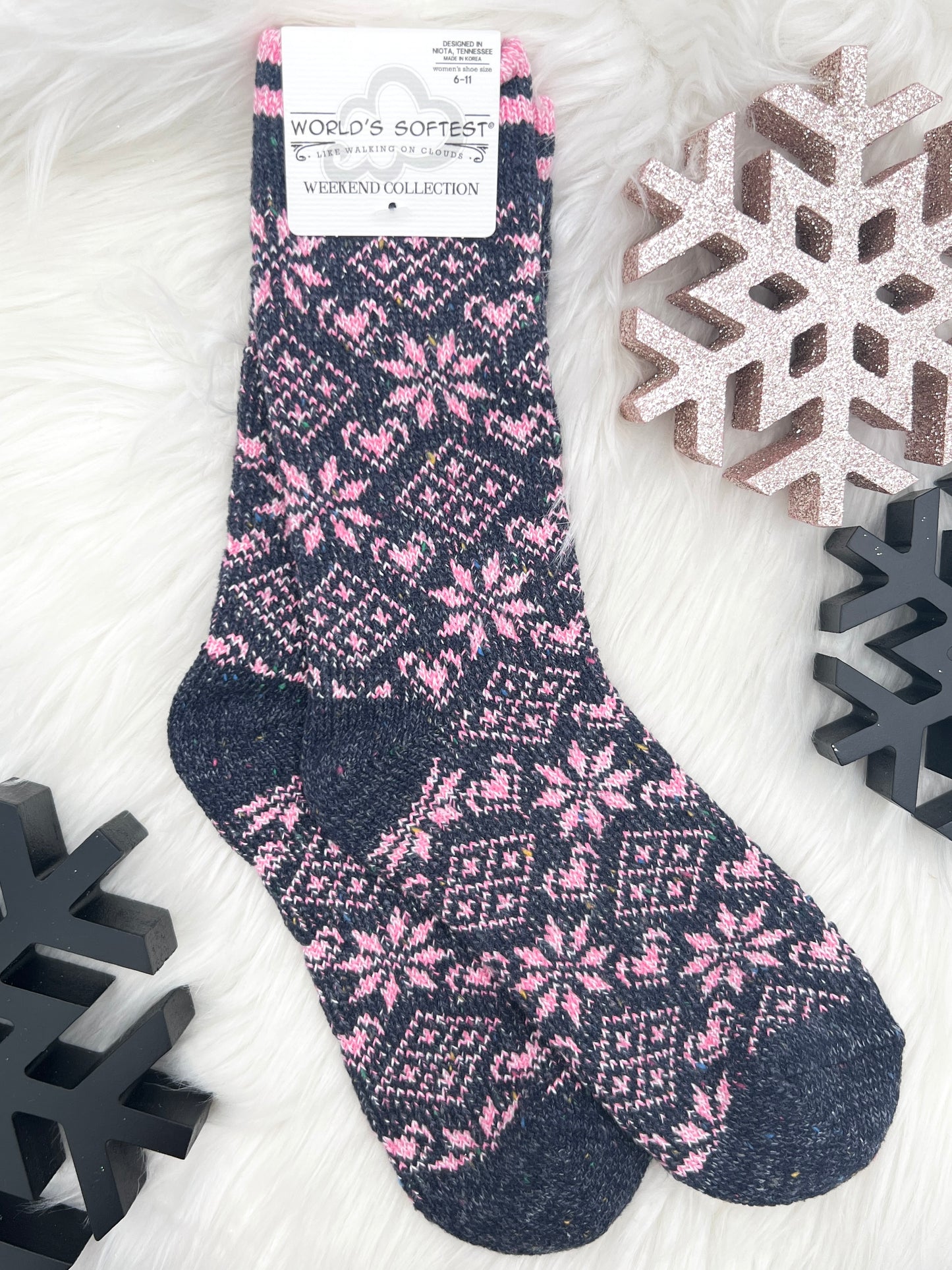 Pink Diamond Denim Holiday Confetti Crew Socks