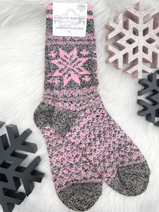 Pink Holiday Confetti Crew Socks