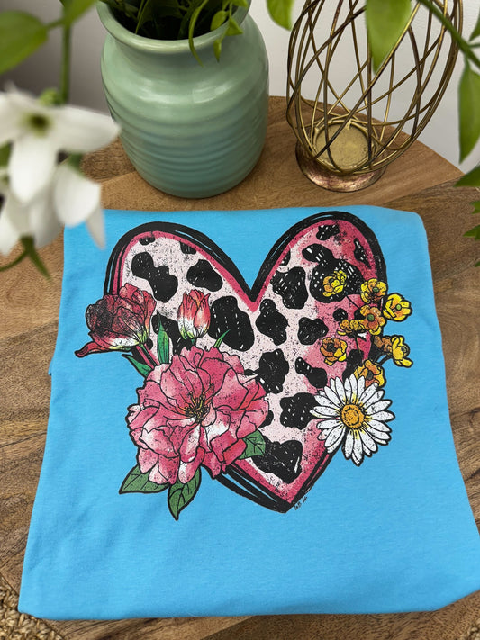 Leopard Heart w/ Flowers Graphic Tee