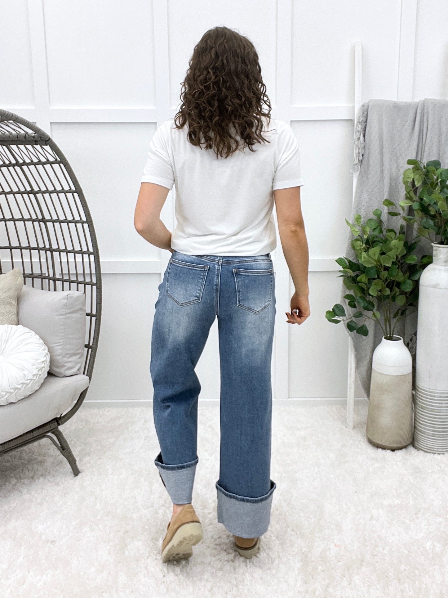 The Blake From Saige Mid Rise Cuffed Wide Leg Jeans