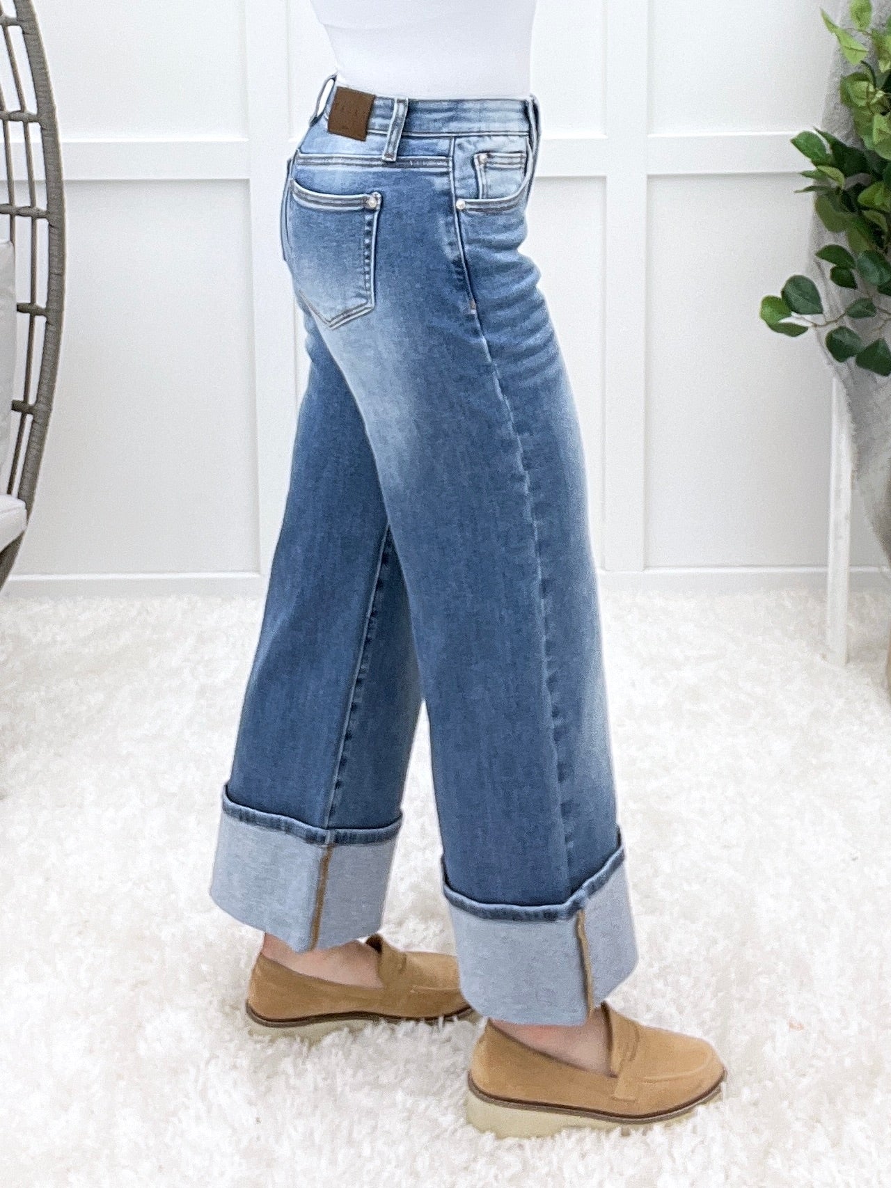 The Blake From Saige Mid Rise Cuffed Wide Leg Jeans