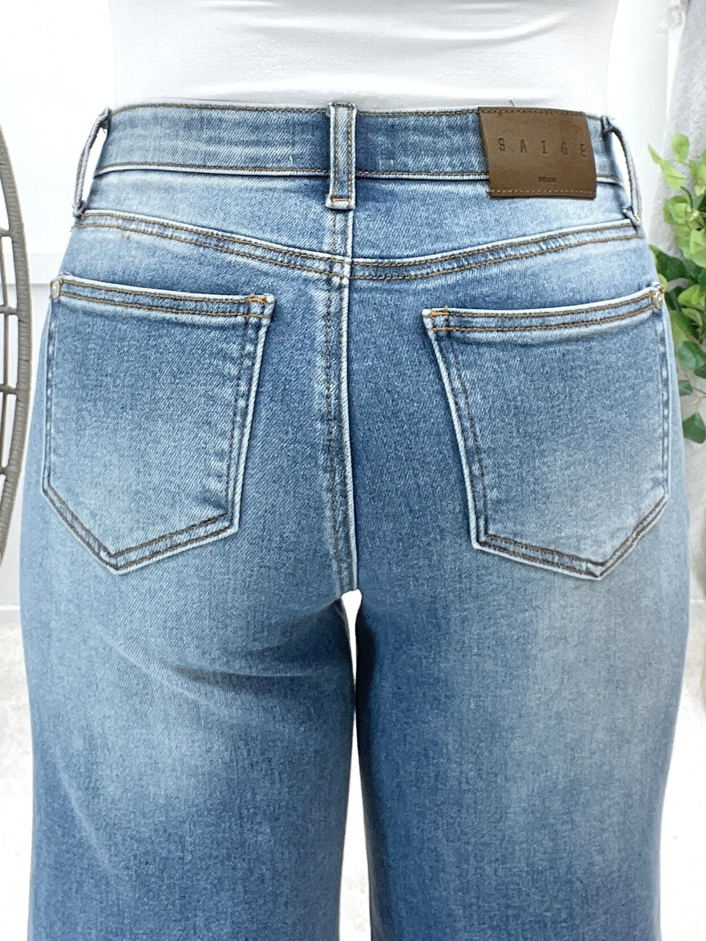 The Blake From Saige Mid Rise Cuffed Wide Leg Jeans