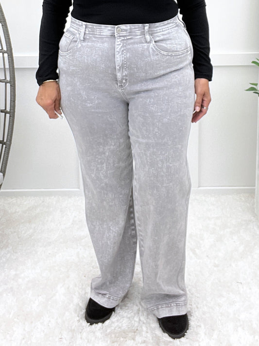 The Ava From Saige Tummy Control Straight Leg Jeans - Silver Grey