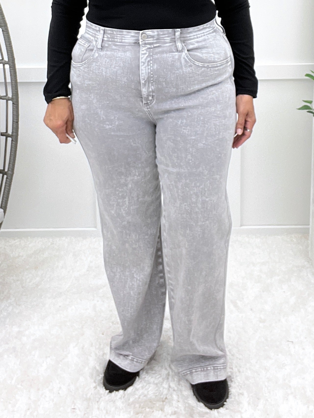 The Ava From Saige Tummy Control Straight Leg Jeans - Silver Grey