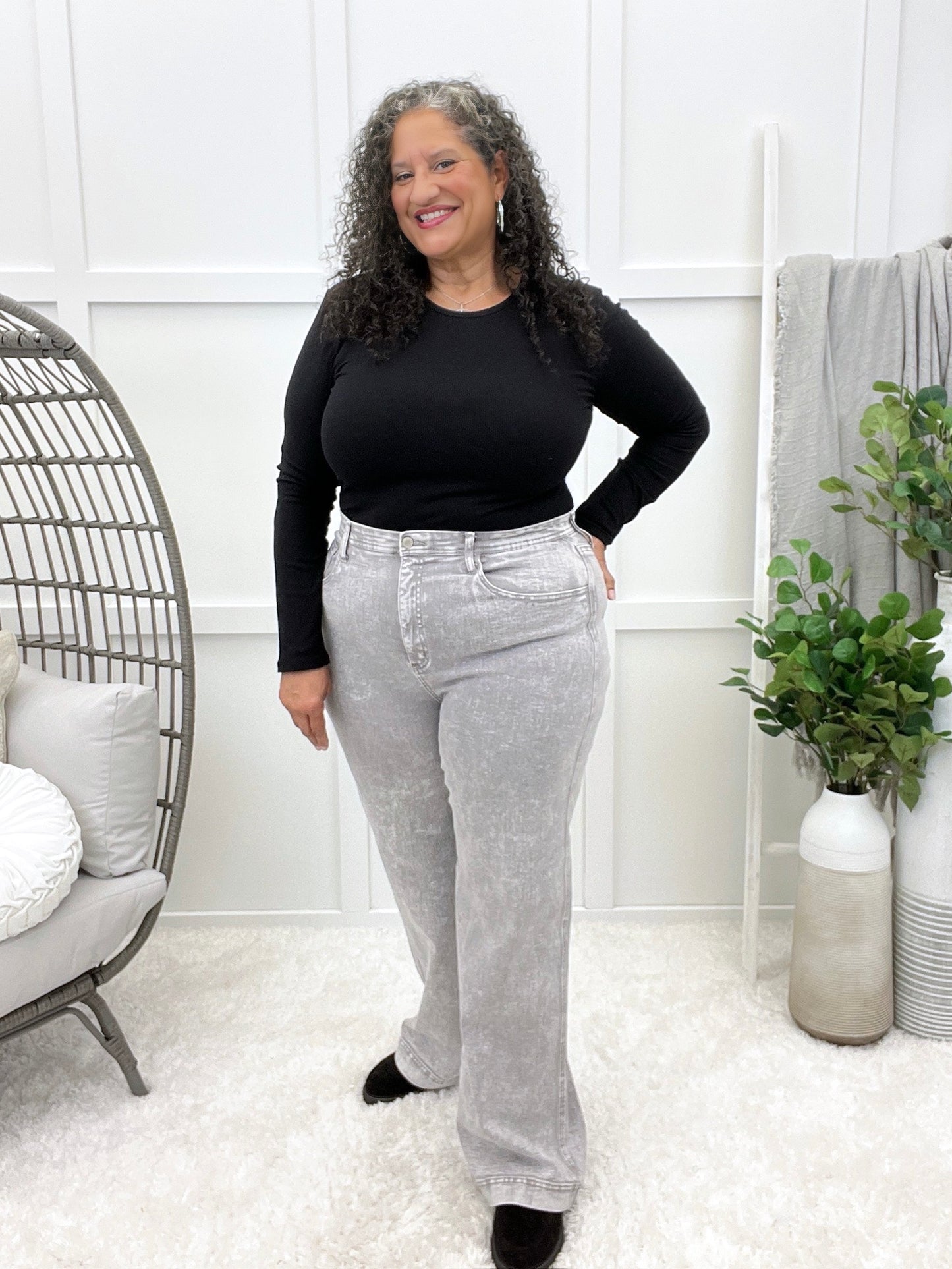 The Ava From Saige Tummy Control Straight Leg Jeans - Silver Grey