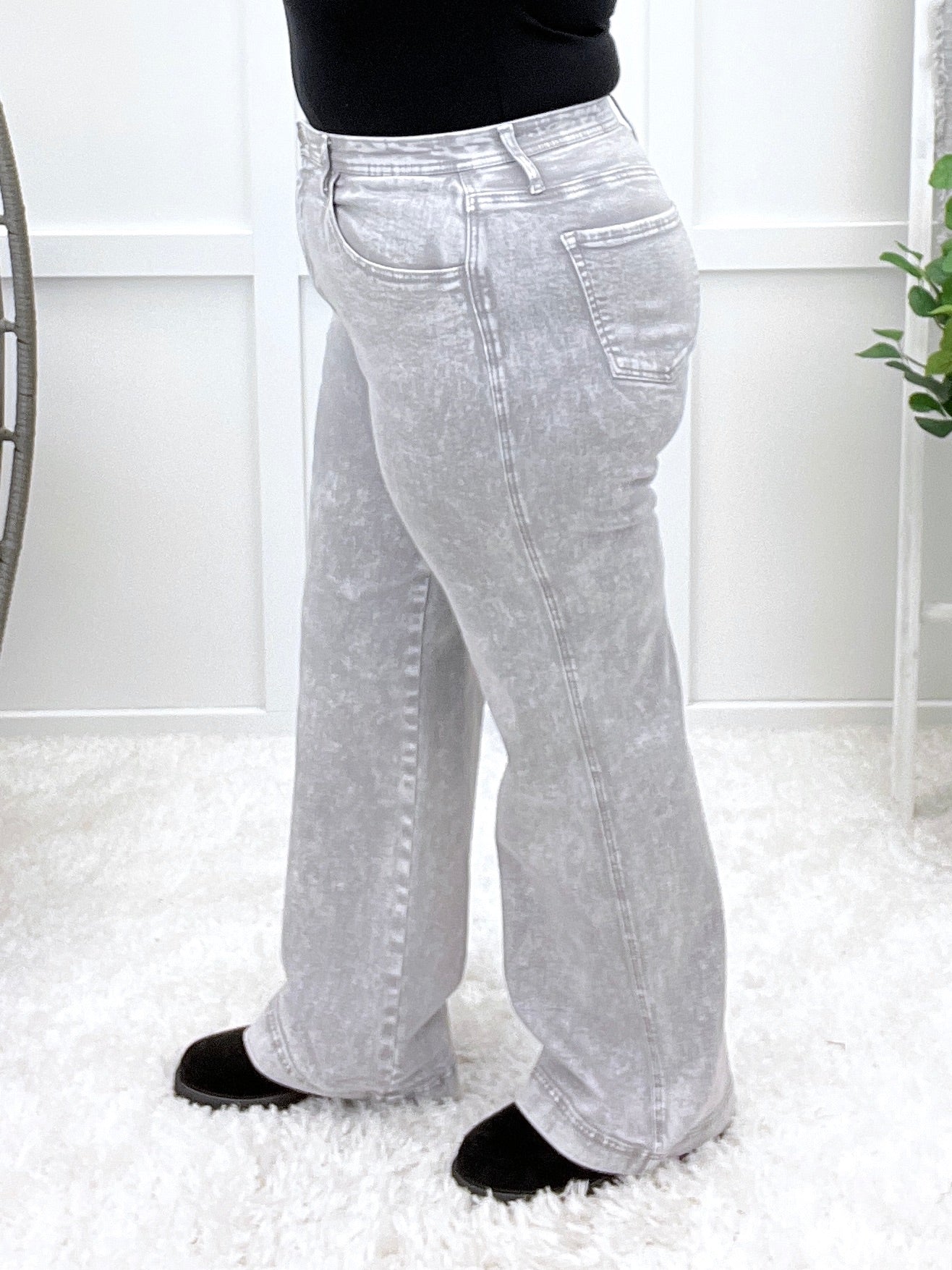 The Ava From Saige Tummy Control Straight Leg Jeans - Silver Grey