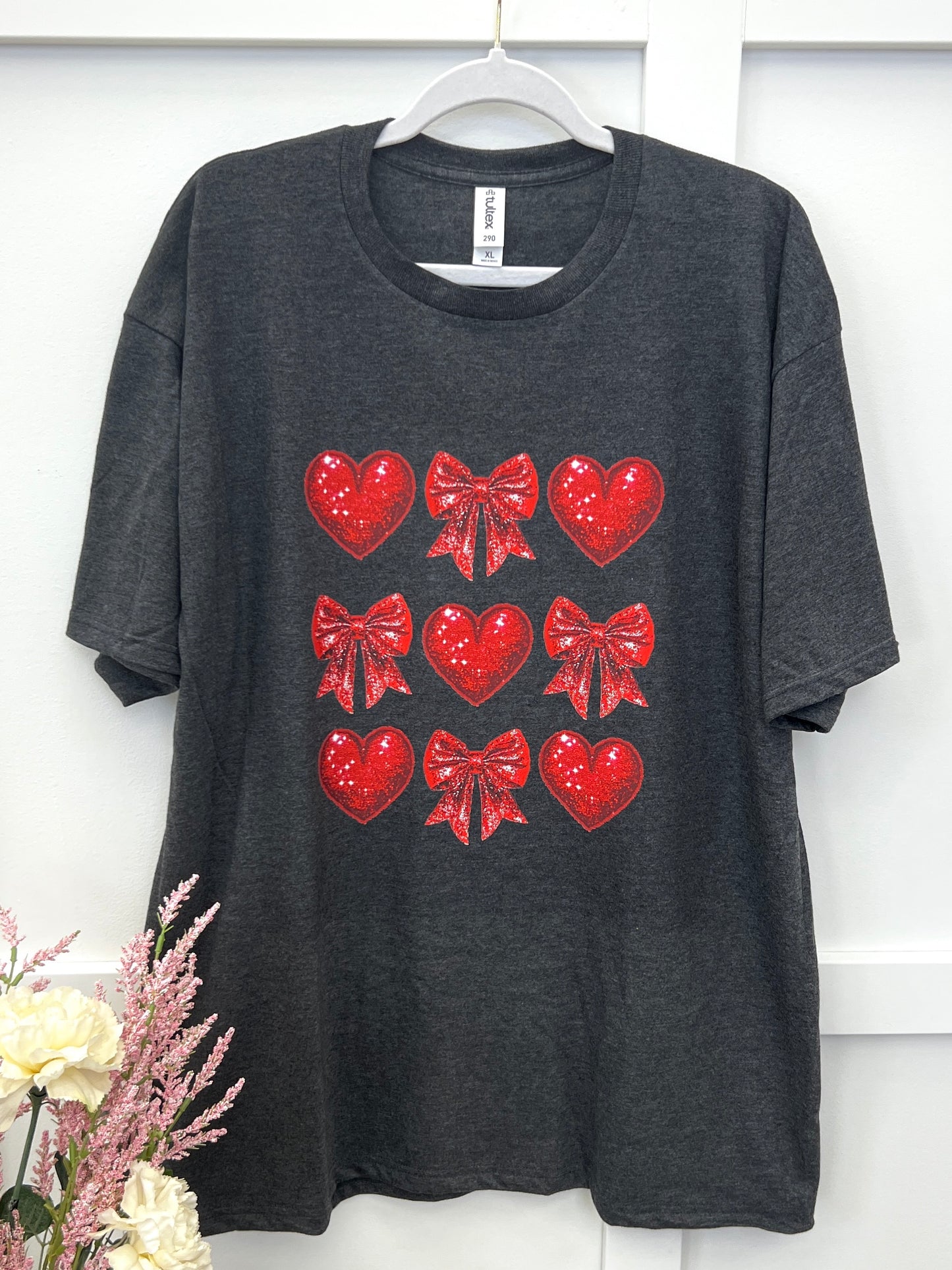 Heart & Bow Faux Sequin Graphic Tee