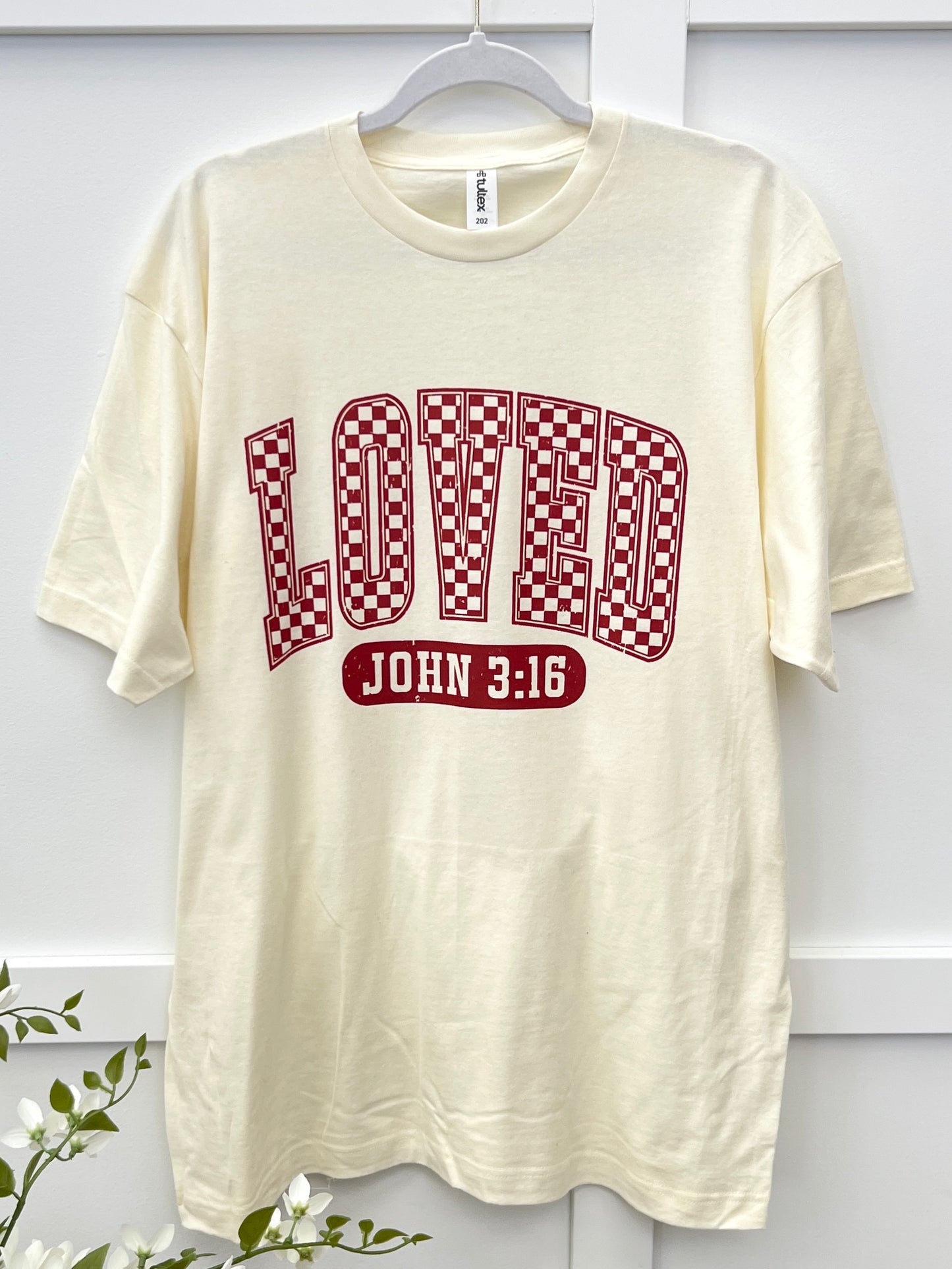 LOVED John 3:16 Checkered Graphic Tee