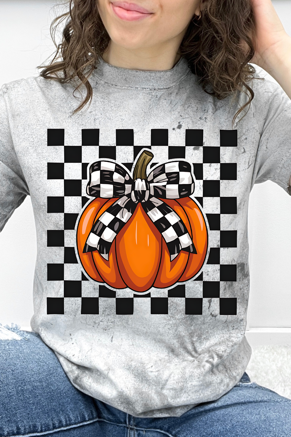 White Checker Bow & Pumpkin Graphic Collection