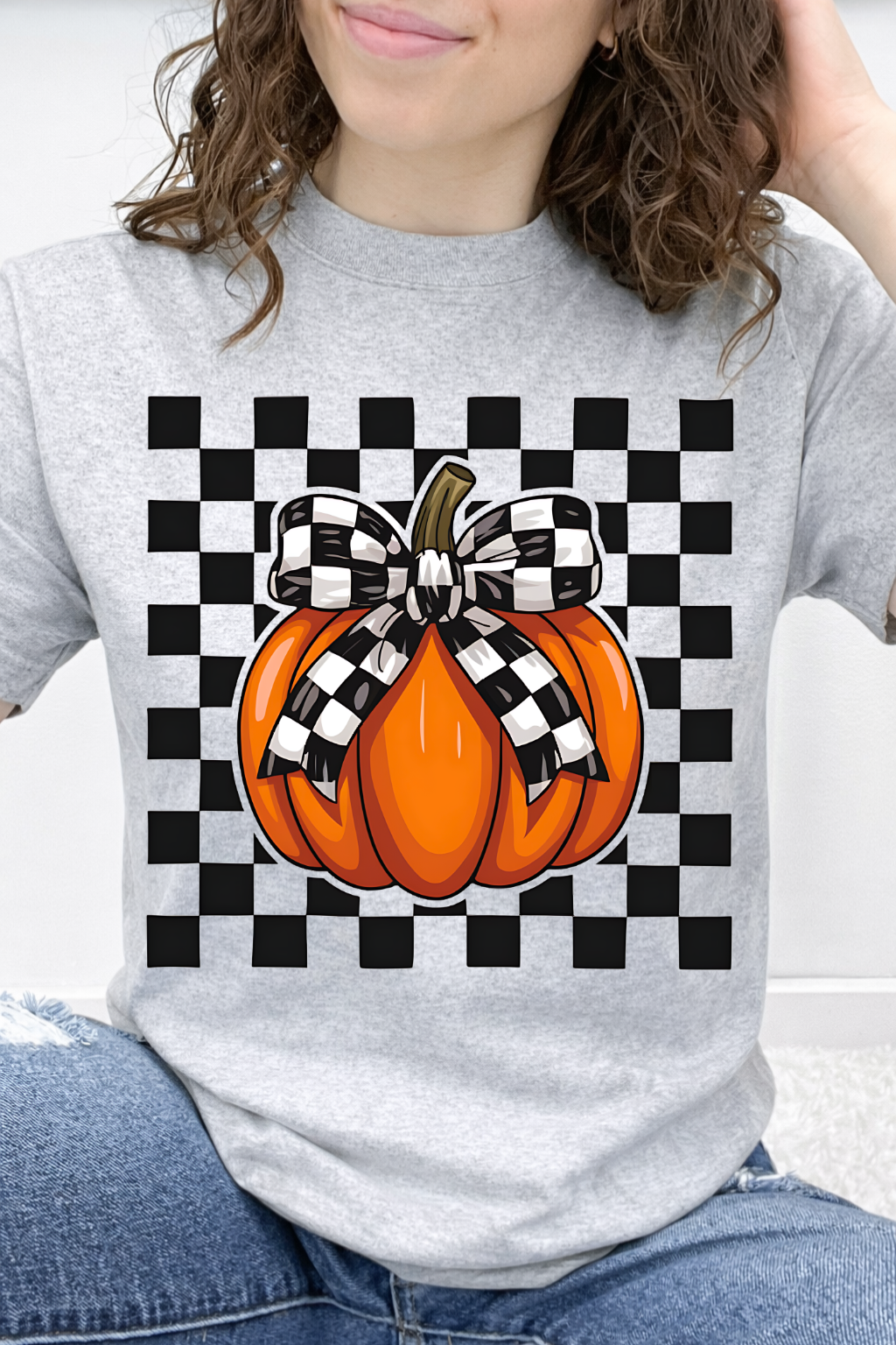 White Checker Bow & Pumpkin Graphic Collection